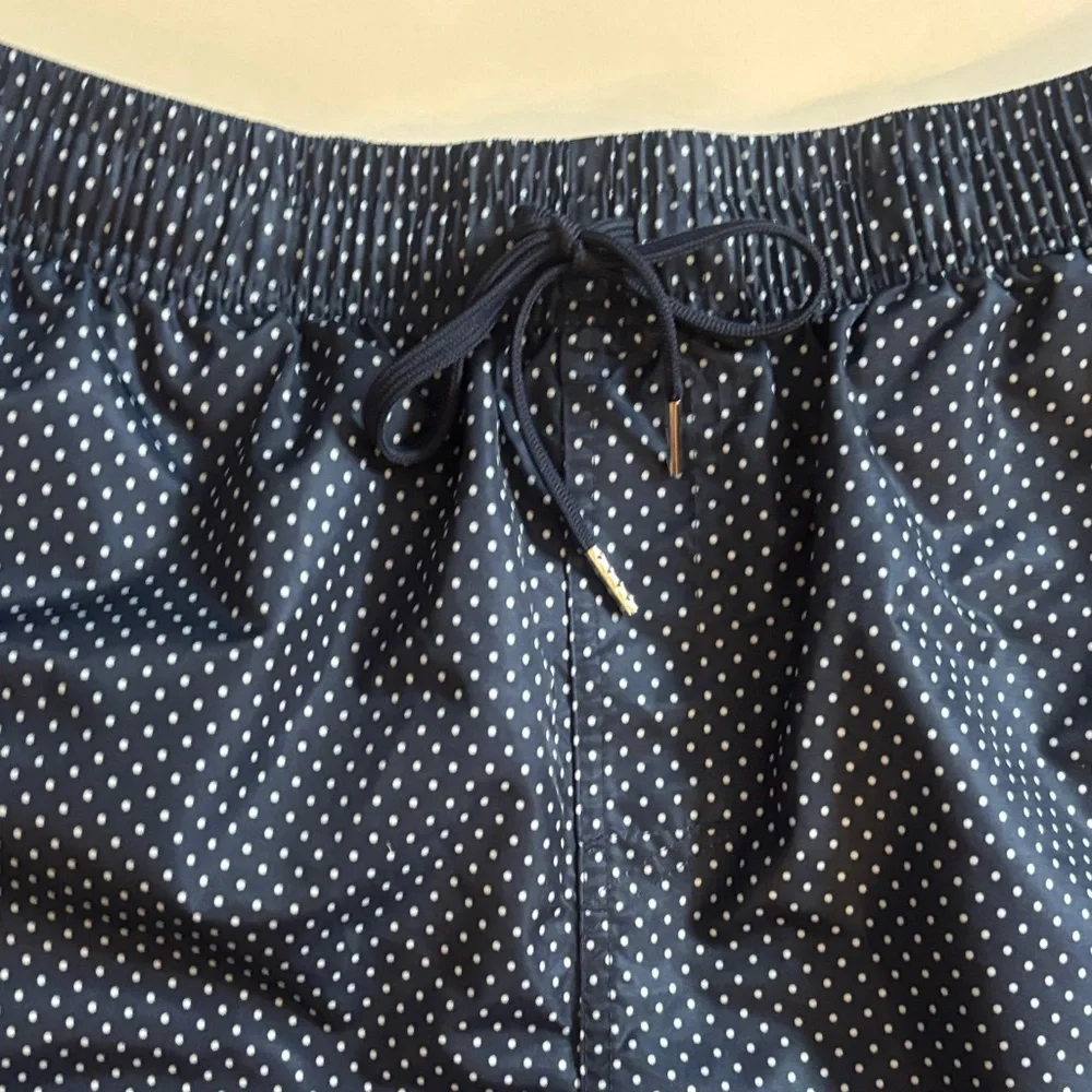 2xist Dark Blue Swim Trunks with White Swiss Dots NWOT